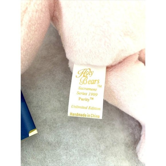 1999 PURITY Bear PINK Plush 8.5" Christmas Holy Bears Sacrament Series NEW, TAGS - Picture 6 of 8